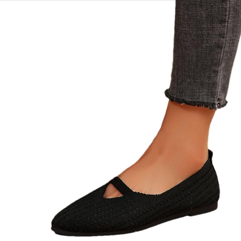Fashion Women Knitting Shallow Pointed Toe Flats Shoes 2024 Autumn Fashion New Walking Casual Shoes Cozy Dress Travel Chaussures Femme