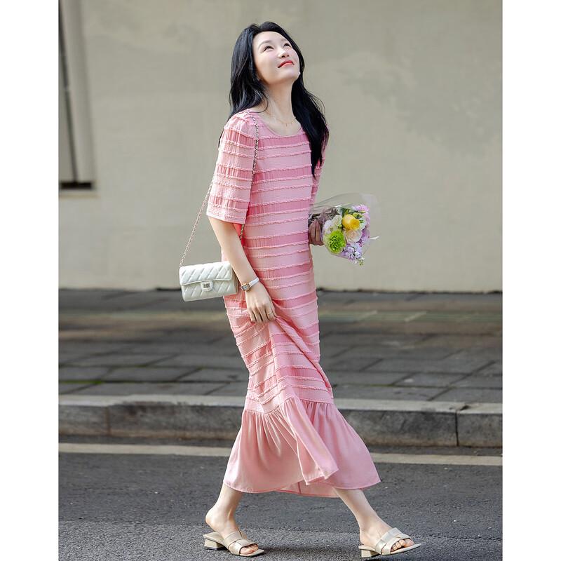 

Demana Women s Striped Knit Midi Dress with Round Neck S