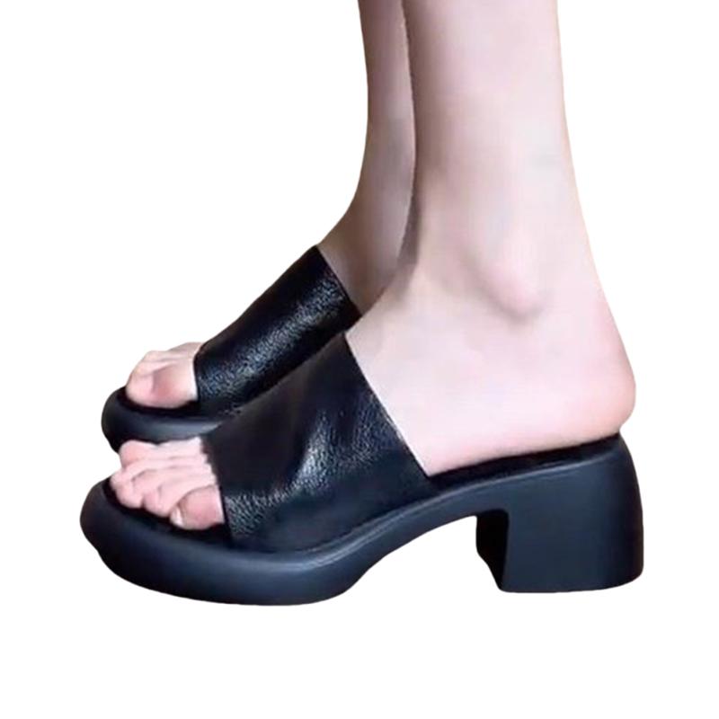 High Heels Women Slippers Chunky Heeled Shoes Summer Dress Woman Sandals 2025 New Elegant Pumps Walking Mujer Slides
