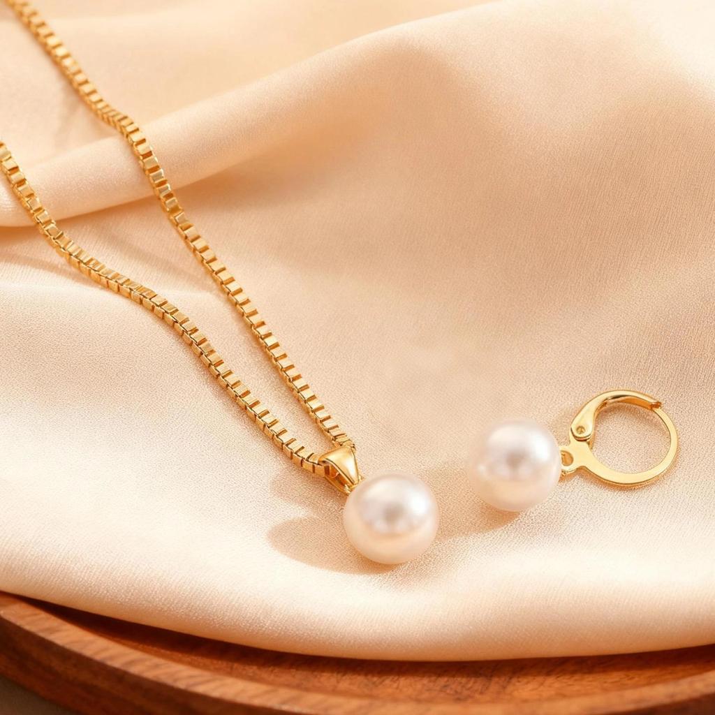 Elegantes Faux-Perlen-Halsketten- und Ohrring-Set im europäischen und amerikanischen Stil