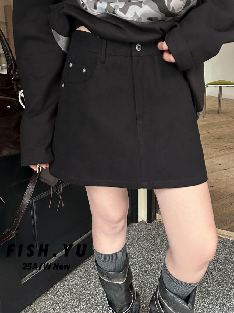 FISHYU Fall Collection Women's Casual Twill Midi Skirt with Back Pocket 25578
