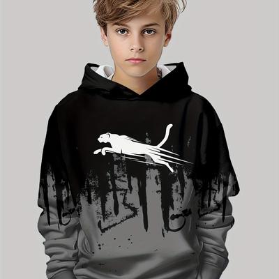 Boys' Stylish 3D Printed Hoodie - Casual Long Sleeve Pullover with Kangaroo Pocket, Stretchy Polyester Blend