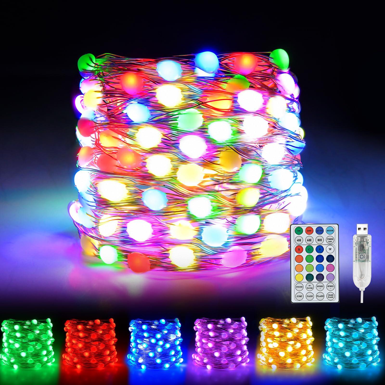 

Dalugo LED String Lights, USB-Powered, 16 RGB Colors, Christmas Tree Lights, 10M, 100 Fairy Lights, High-Brightness Large Beads, Jewelry Lights, 12