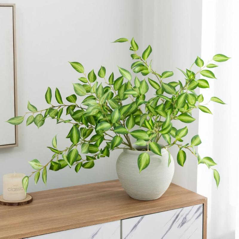 6pcs Simulation Plants Silk Eyebrows Leaves Bedroom Decoration Artificial Plant Green Eyebrow Leaf Branch Hotel Decorative