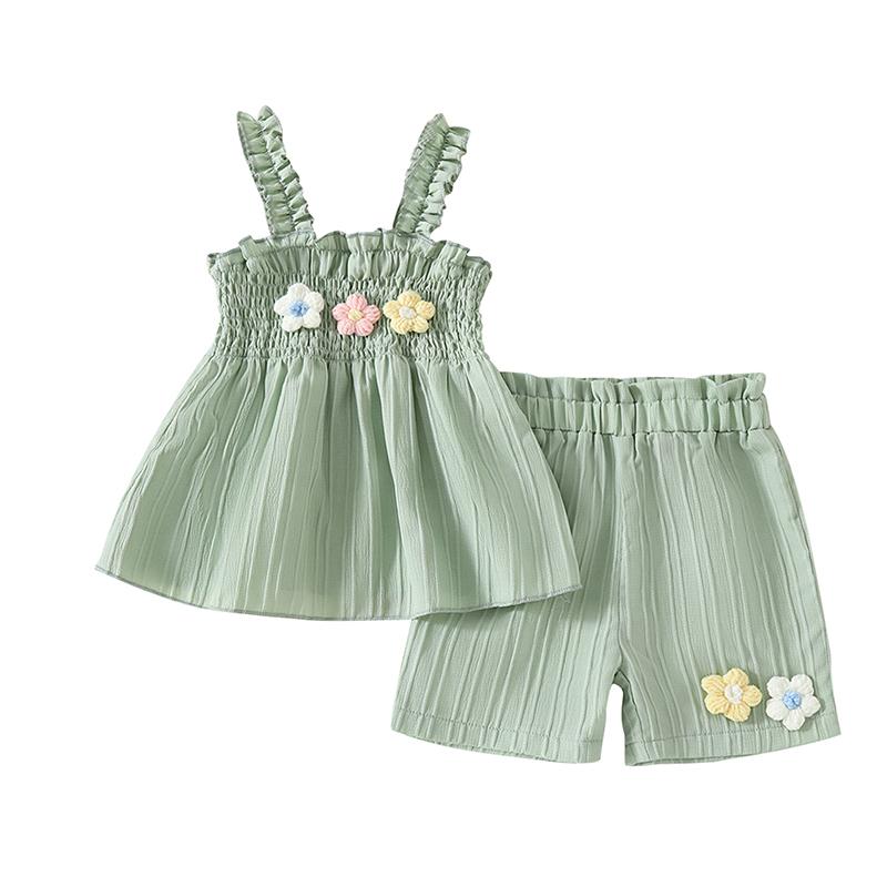 Citgeett Summer Kids Toddler Baby Girl Outfit Flower Ruffled Trim Sleeveless Tops Shorts Casual Clothes Set