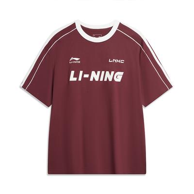 Li-Ning American Vintage Letter Logo Striped Print Round Neck Loose Comfortable Casual Short Sleeve Drop Shoulder T-Shirt Unisex T-Shirt AHSU657-3