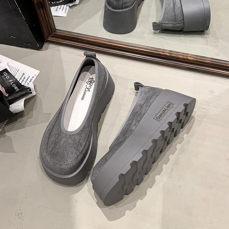 Fashion 2025 New Suede Platform Light Single Shoes Women Fashion Yellow Shoes Spring Simple Flat Short Chunky Heel Shoes Women Sneakers