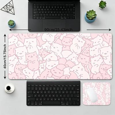 Cute Cat Family Mouse Pad Large Computer Office Game Table Mat Rubber Anti-slip Stitched Edge Keyboard Mat 90x40 XXL Desk Pad