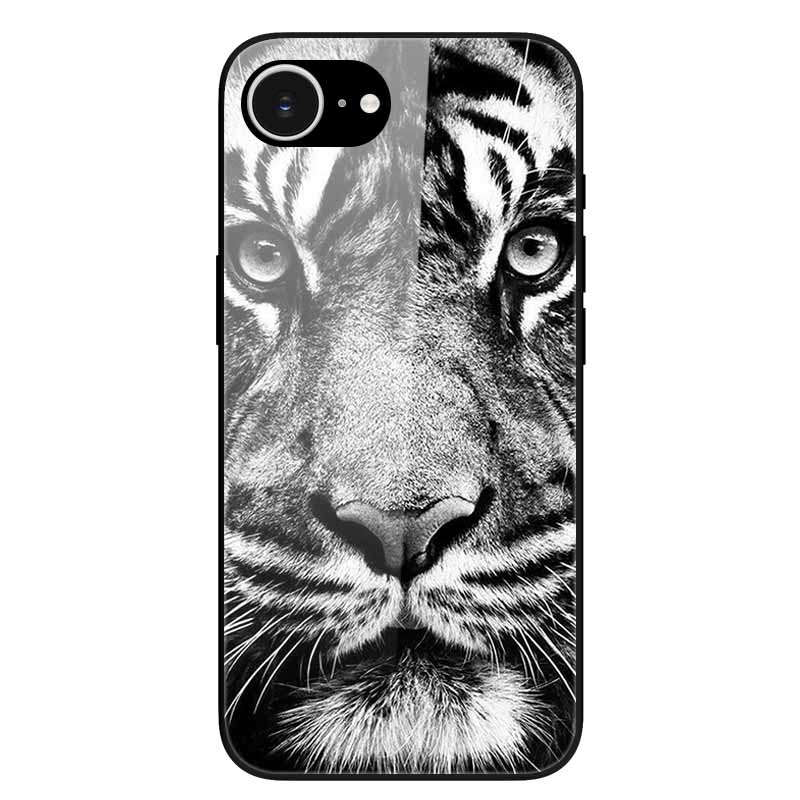 

For iPhone 16e Case Tempered Glass Hard Phone Back Cover for Apple iPhone SE 2025 Shell Funda for iPhone16e Black Bumper Printed iPhone SE 2025