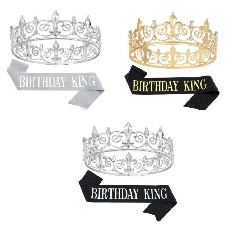 Men's Birthday Party Sash With Elegant Crown Glitter for Men To Stand Out King Headpiece Photo Props