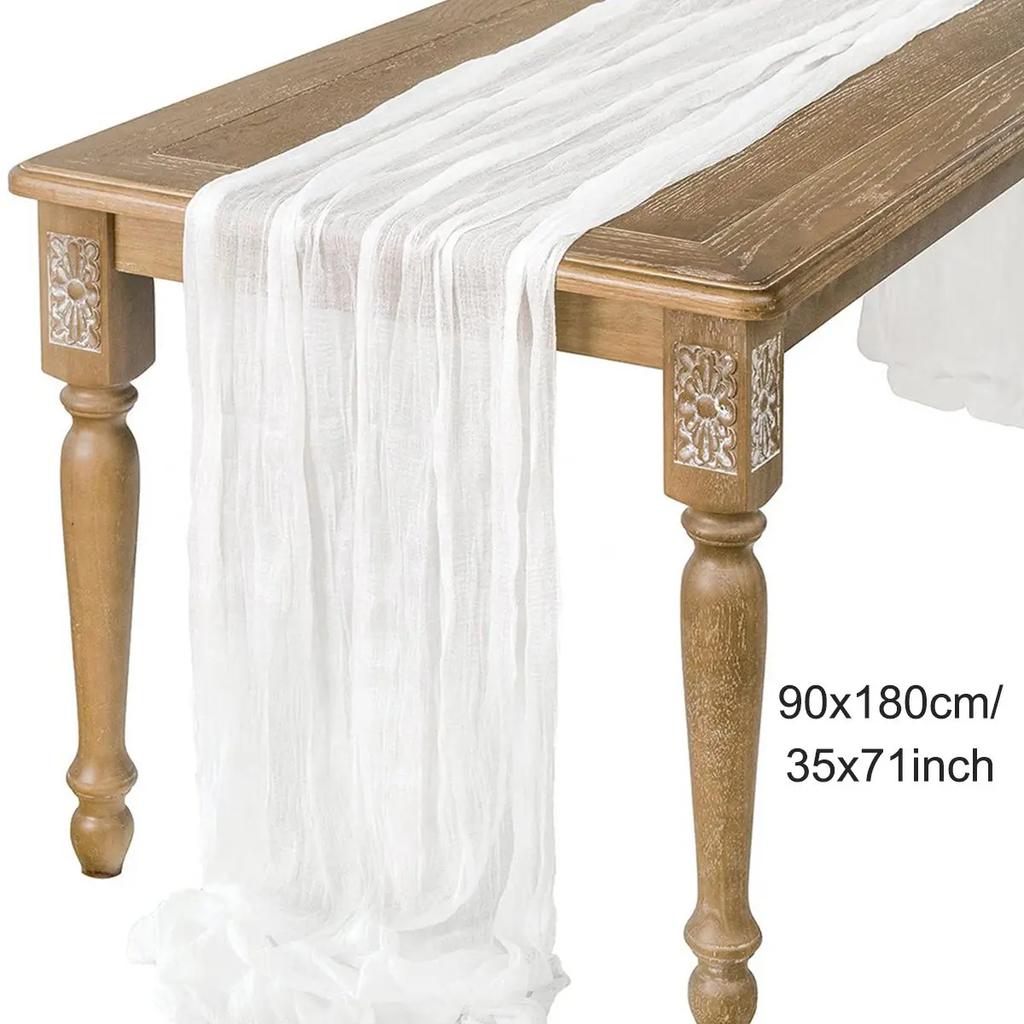 Semi-Sheer Gauze Table Runner Sage Cheesecloth Table Setting Dining Vintage Wedding Party Christmas Banquets Arches Cake Decor