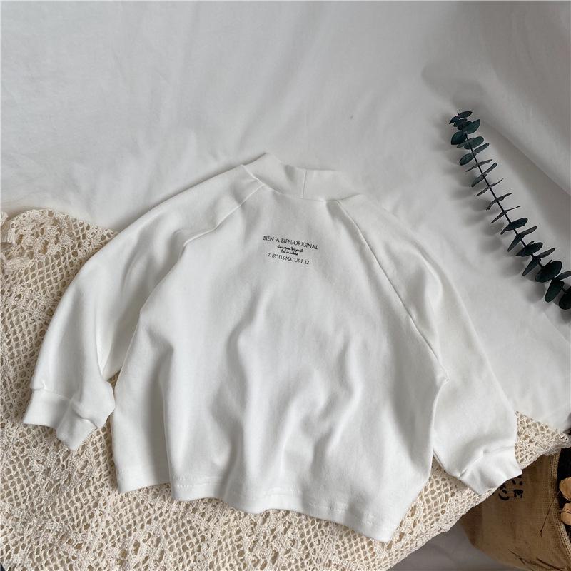 

Детский корейский осенний вязаный топ с длинным рукавом - футболка с полувысоким воротником и деталью в виде буквы для мальчиков и девочек 130 cm