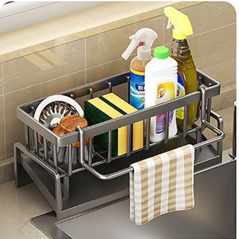 Kitchen Sink Drain Rack Organizer ABS Plastic Self-draining Sink Shelf Soap Sponge Holder Dishcloth Towel Rack Filter Basket