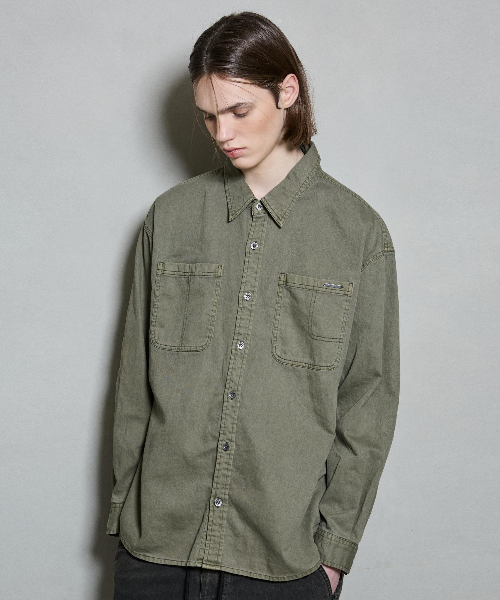Burkeru Cotton Pigdye Two-Pocket Shirt Dark Khaki Dark Khaki_M