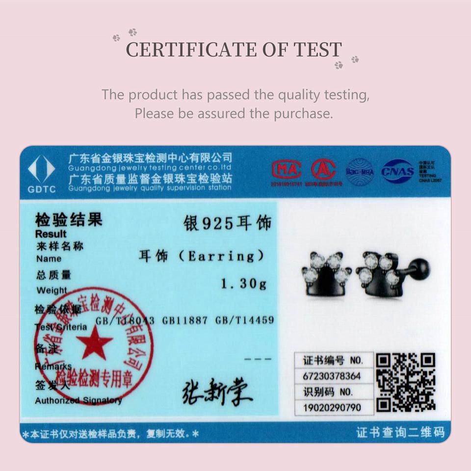 WOSTU 925 Sterling Silver Pink Zircon Pet Dog Paw Stud Earrings For Women Lovely Heart Zircon Ear Studs Birthday Jewelry Gift