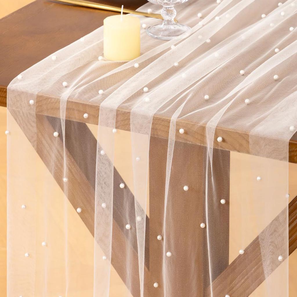 Prl Table Runner Romantic Prl Tulle Gauze Tablecloth Wedding Table Decor for Birthday Party Anniversary Holiday