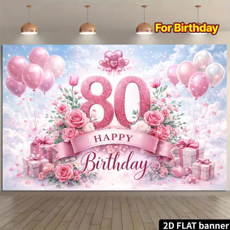 2D Sweet Pink Rose 80th Birthday Photography Backdrop