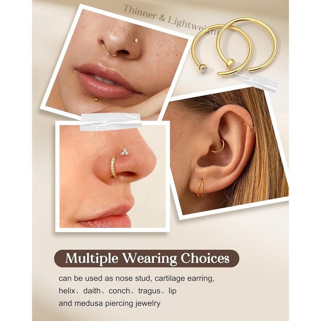 Bobisty 20G Nose Ring Thin Hypoallergenic Surgical Steel L-Shape Nose Stud Set Cubic Zirconia Nose Piercing Jewelry for Women