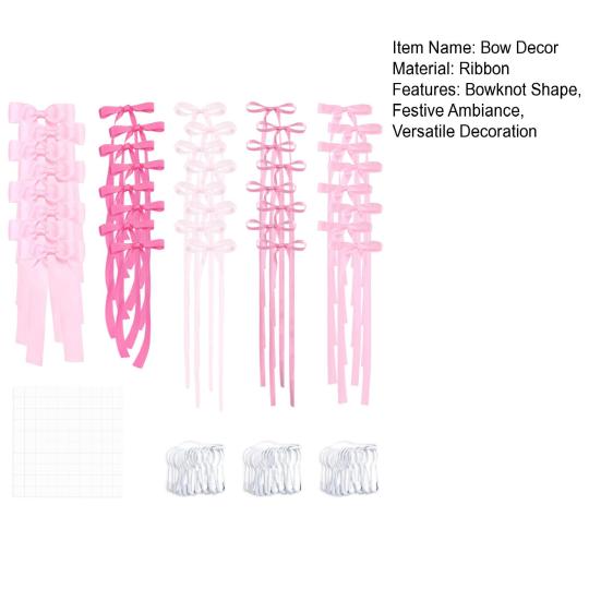 40Pcs Pink Bow Ribbon Festive Atmosphere Decor Striking Festival Ornaments