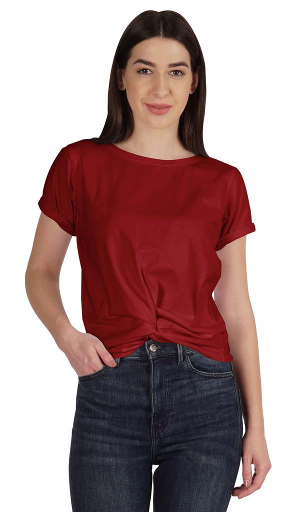 Inkmeso Summer Twist Front Knot Crop Top For Women With Short Sleeves Tee