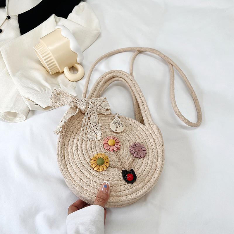 Small Round Woven Handbag 2023 Summer New Fashion Street Style Crossbody Bag бежевый