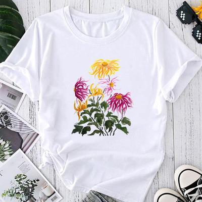 (Asian Size) Fashion Print Flower Sweet Lovely 90s Trend Cute Graphic Tee Female Casual T Clothing Casual Women's Top Short Sleeve T-shirt