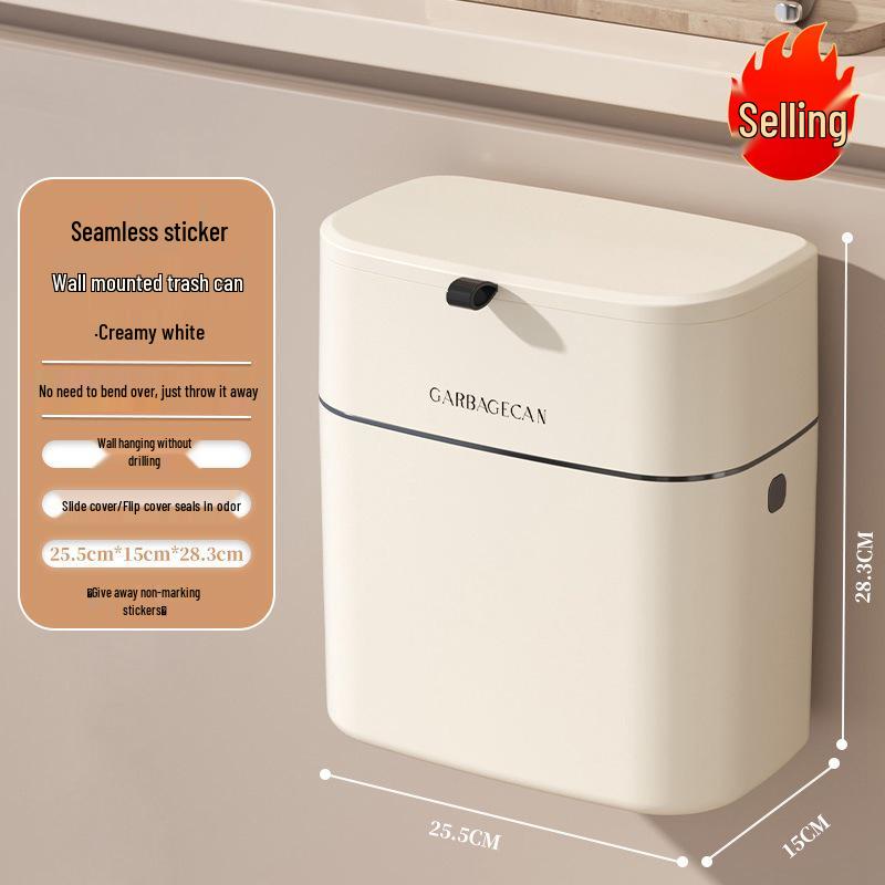 Wall-Mounted Kitchen & Bathroom Trash Bin with Lid and Crevice Design