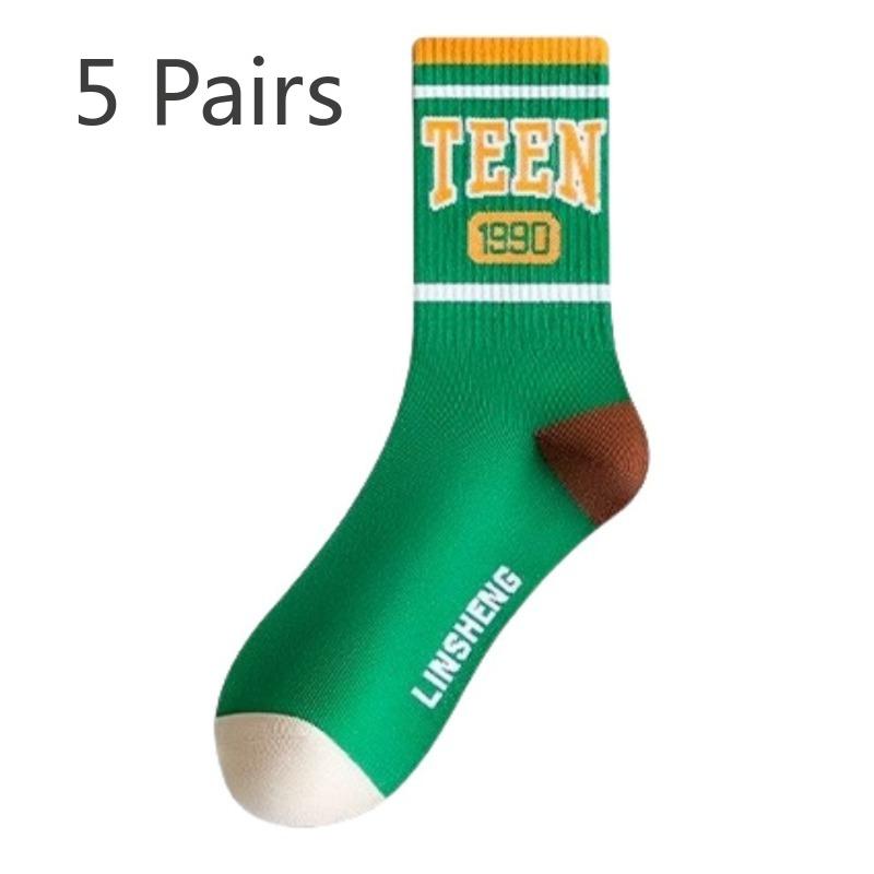 5 Pairs of Women's Spring and Autumn Style New Pure Cotton Deodorant Breathable Sports Tube Socks