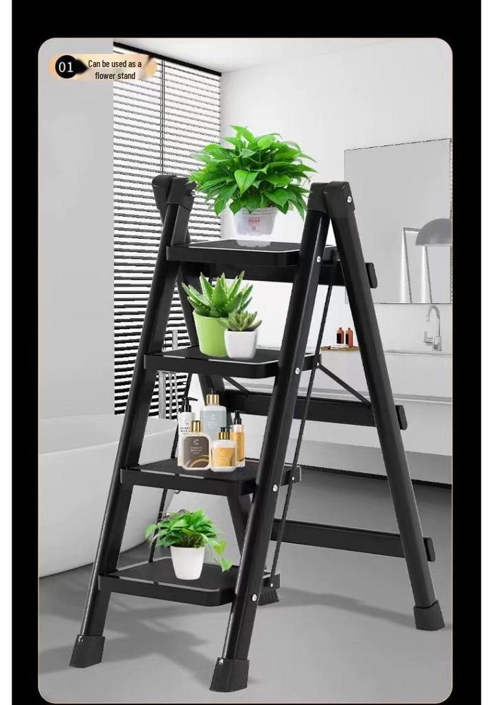Three-Step Foldable Telescopic Household Ladder Stool, Lightweight A-frame for Multi-functional Use.