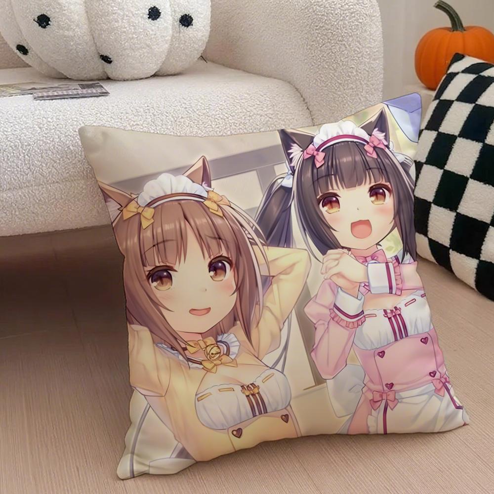 Cute Japanese Visual Novel Anime NNekopara Cushion Cover Throw Pillow Cover Hidden Button Durable Polyester Chair Cushion