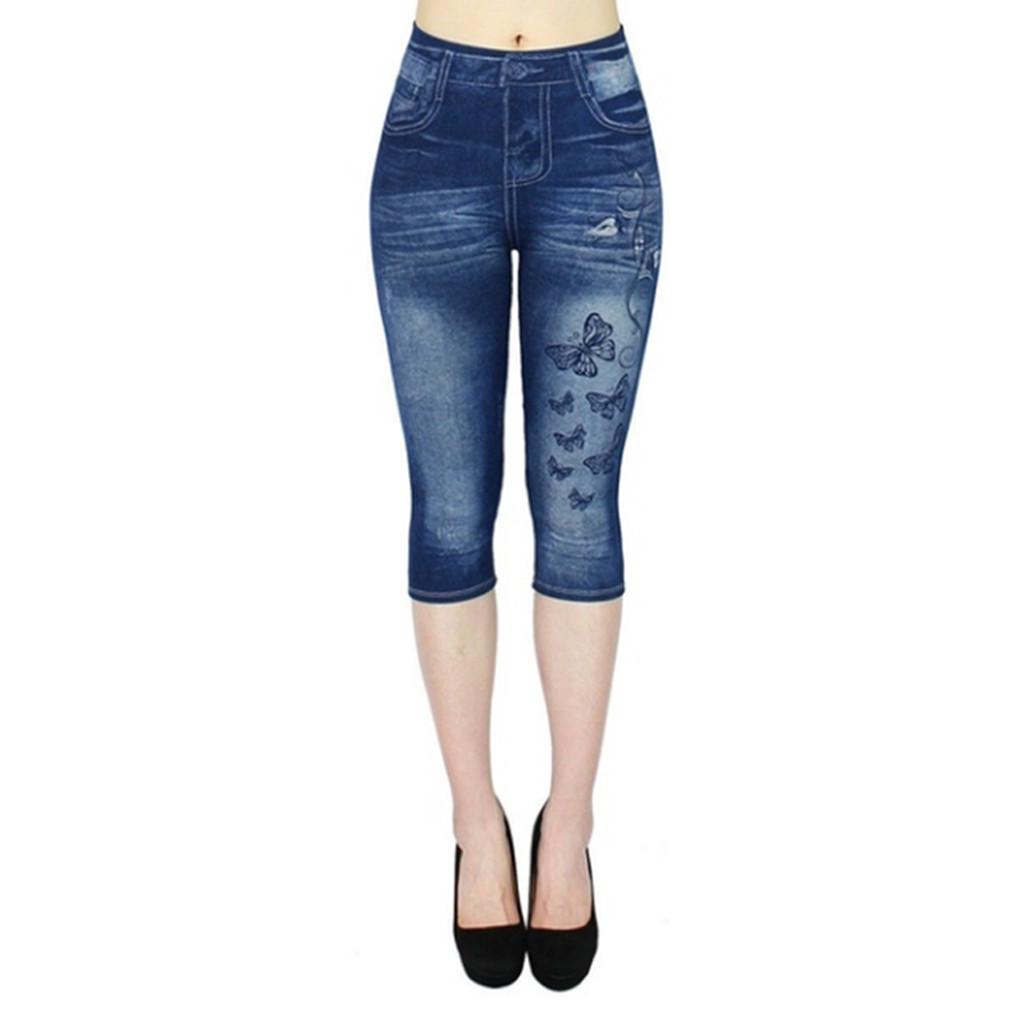 Pantalones elásticos de siete cénticos de cintura alta tipo jean para mujer  comprar a buen precio — entrega gratuita, reseñas reales con fotos — Joom