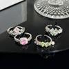 Forest-Inspired Pink Diamond Adjustable Ring with Butterfly and Four-Leaf Clover Design