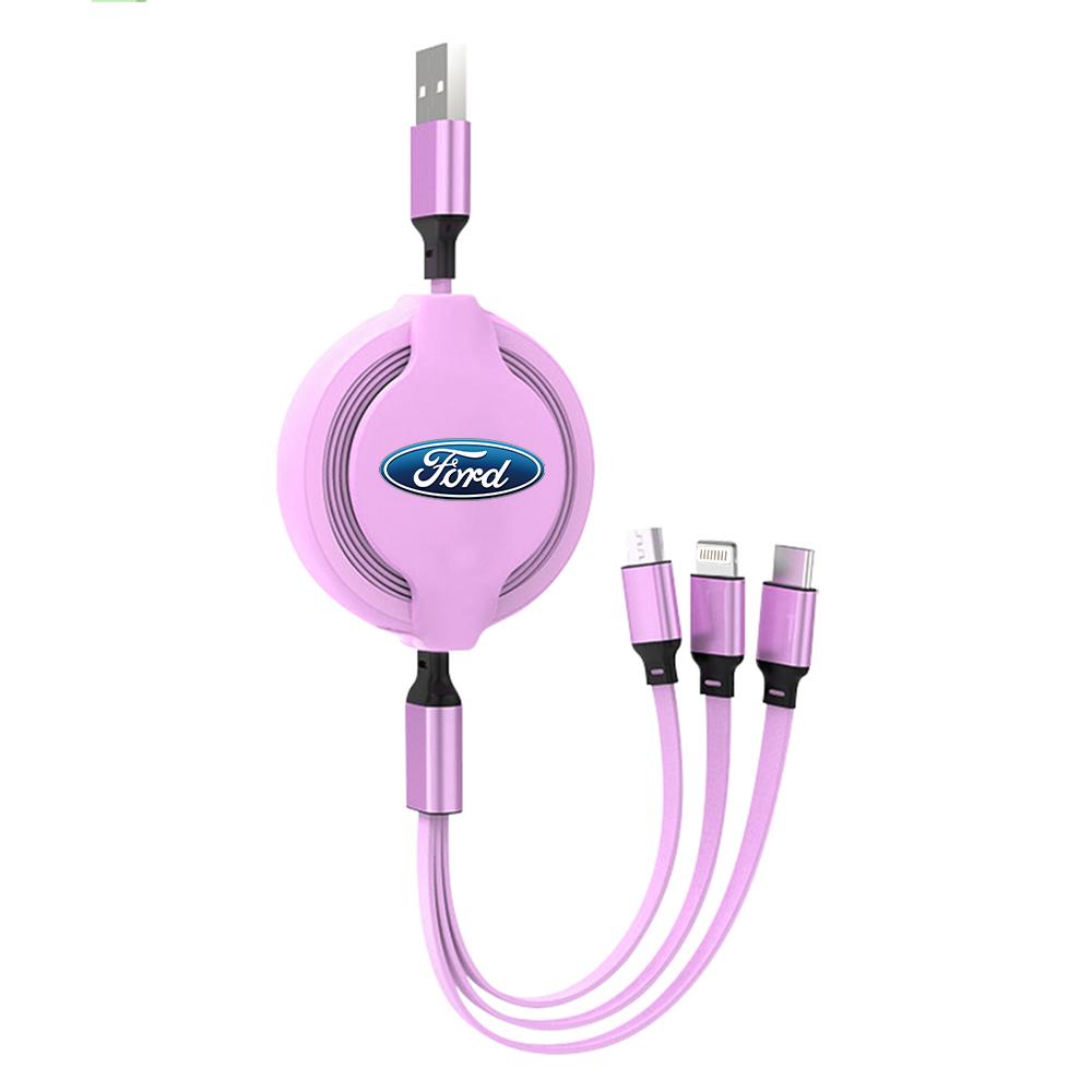 Retractable Car Phone Fast Wire Charging Three-head Data Cable For Ford Focus mk2 mk3 Fiesta mk7 Ranger Mondeo mk4 S-MAX Kuga