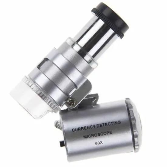 LED Jewelry Glass Microscope 60X Magnification Magnifier Lens Loupes Pocket Mini UV Light for Inspecting Diamond Stamp etc