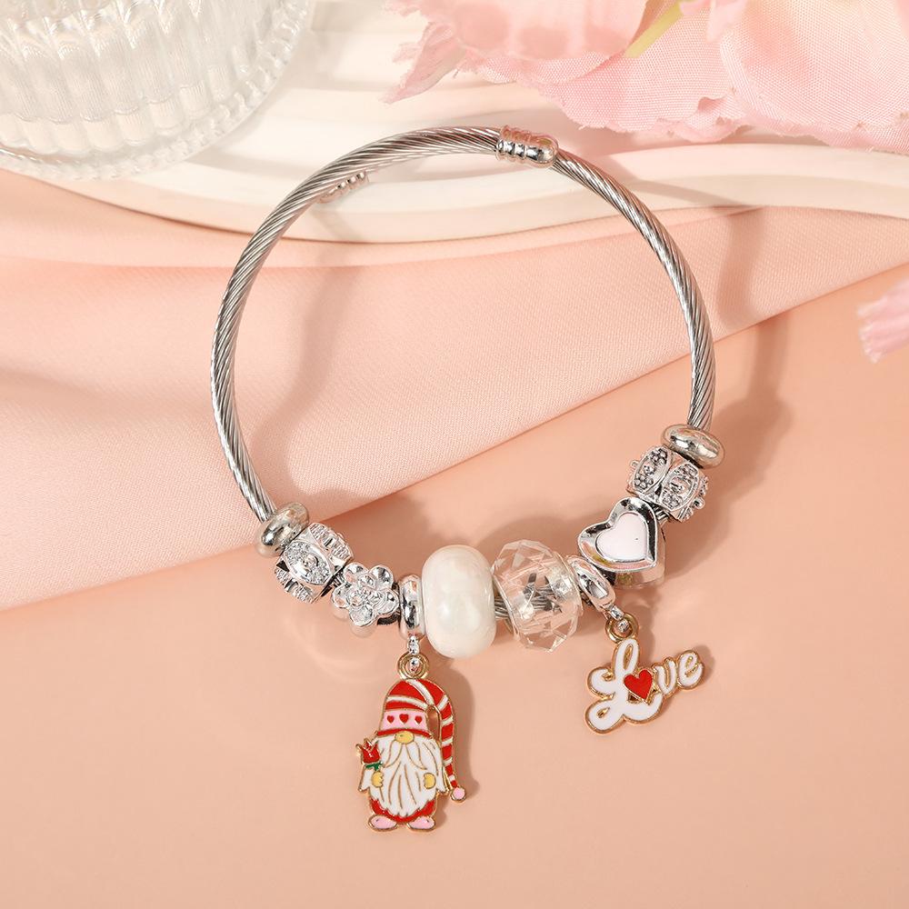 Cute Cartoon Bear Angel Heart Beaded Bracelet Stainless Steel Valentine Gift for Her Girlfriend Women