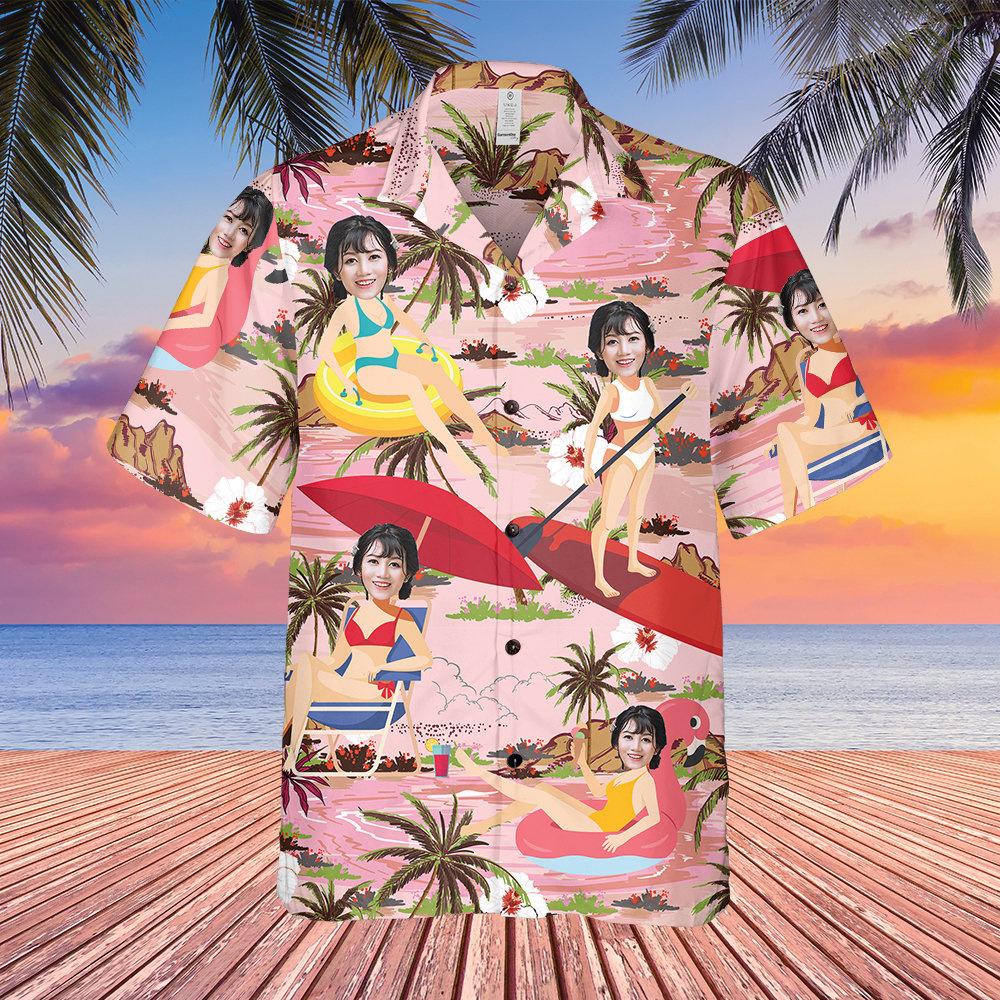 Cămăși Hawaiian Cartoon cu Fotografie Personalizată Cămăși cu Față Personalizată Model Tropical Pentru Bărbați Femei Cadou de Zi de Naștere Petrecere Burlaci