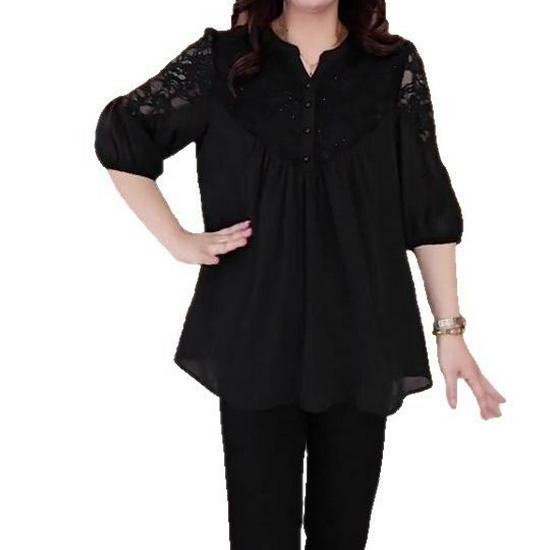 Versatile Off-Shoulder Lace Chiffon Blouse - Light and Stylish for Mature Women