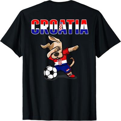 Dabbing Dog Croatia Soccer Fan Jersey Croatian Flag Football T-Shirt for Men Women Kids