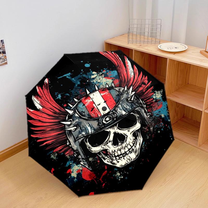 1PC Skull Automatic Umbrella - Suitable Travel Outdoor Portable Umbrella Birthday Gift Daily Essentials