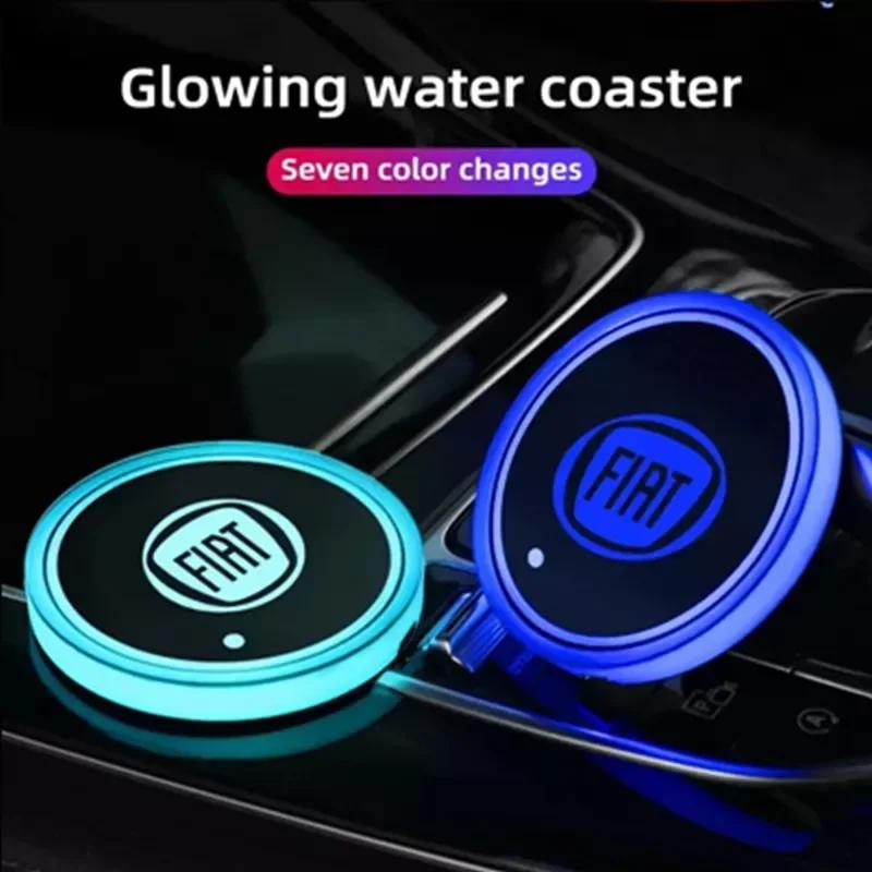 Car Cup Holder LED JRTJD45 Light Car Cup Pad Colorful Light Coaster Accessories For Abarth 500 595 124 Becquet Fiat Punto Ducato Palio