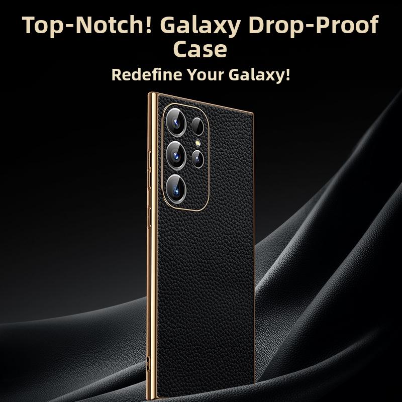 Echtes Leder Lychee-Muster Handyhülle für Samsung Galaxy S26 S22 S23 S25 Ultra S24 Plus S26+ Galvanisierte Weiche Hülle S0035