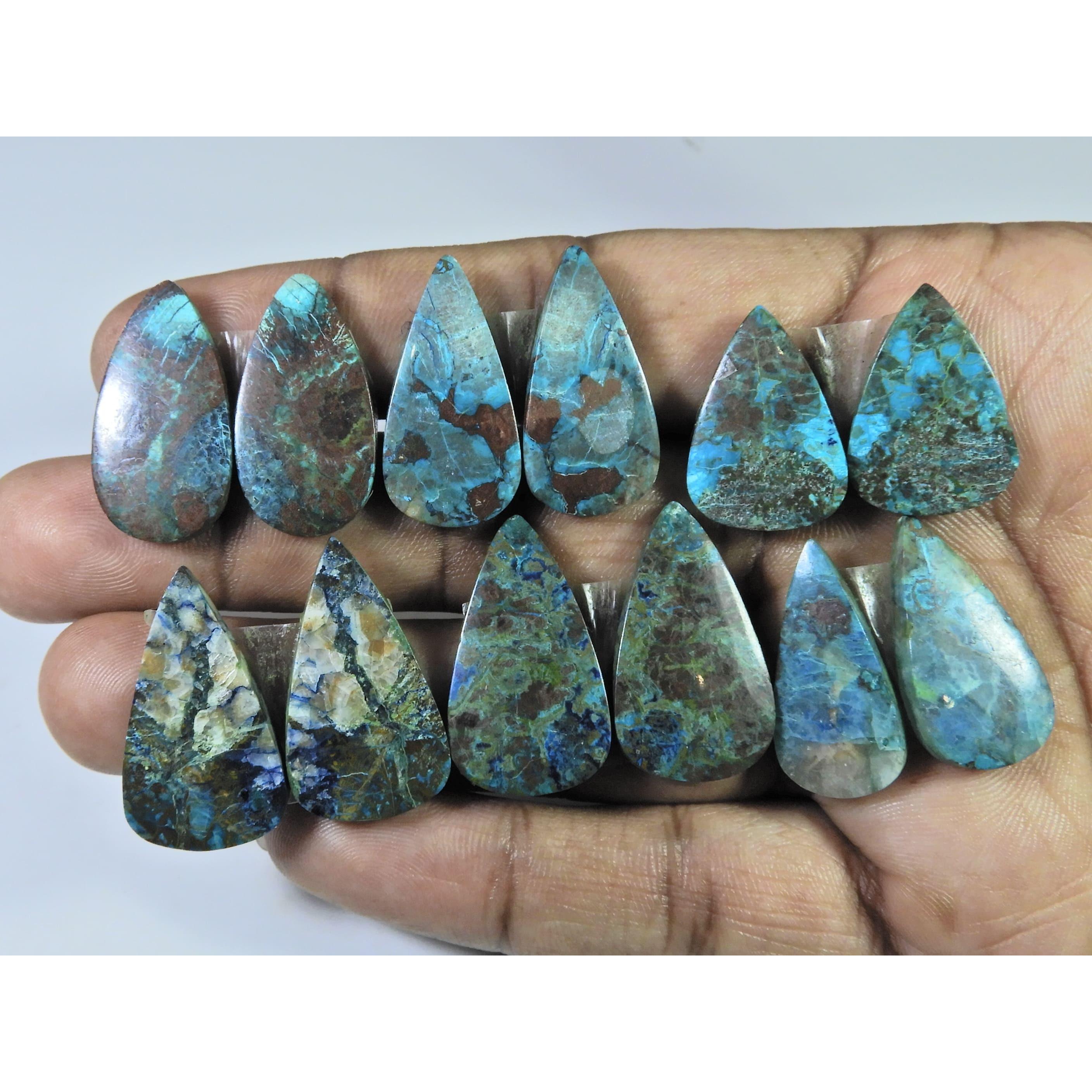 

148Cts. Natural Shattuckite Matched Pair Pear Cabochon Gemstone 06 Pair Lot C-433
