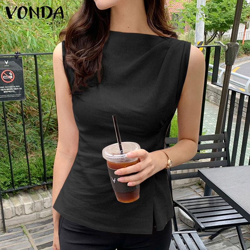 

Летние женские однотонные жилеты без рукавов VONDA, топы 4XL хаки