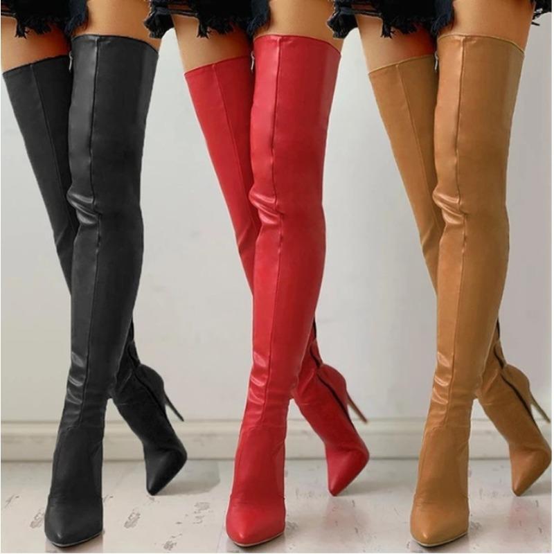 New Black Over The Knee Boots Stiletto High Heels 11 Cm Club Party Slim Leg Boots Plus Size 43 Waterproof Personality Boots