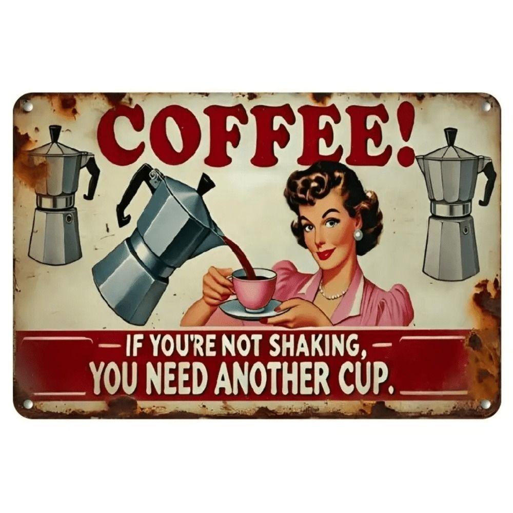 Vintage Metal Coffee Sign, 20x30cm Flat Wall Panel, Retro Decor for Home, Cafe, Bar, Garage, Gym, Bathroom, Funny Gift for Coffee Lover