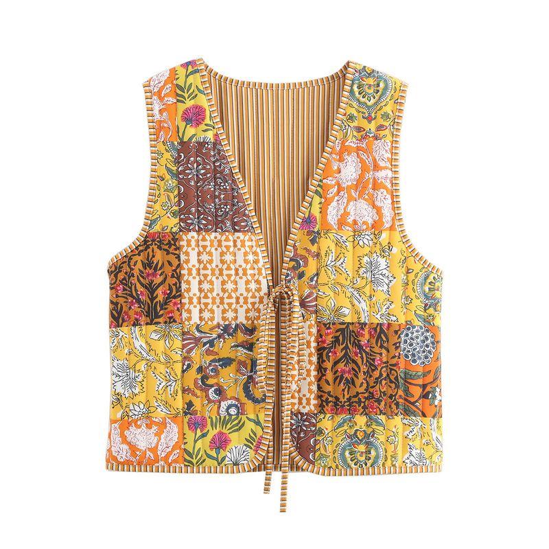 

Cotton Jacket2025 Fall and Winter New European and American Women s Clothing Street Fashion Two-Sided Wear Print Cotton Coat Jacket Yellow Print vest Vest M