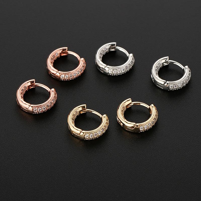 Simple Gold Rose Gold Full Zircon Stud Earrings Fashionable Versatile Hoop Earrings For Women