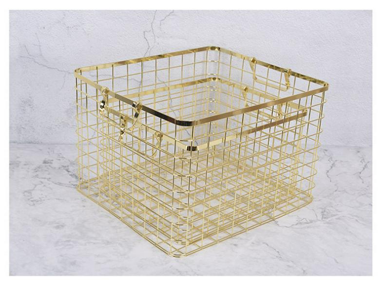 Rose Gold Large Iron Art Storage Basket with Handle - Desktop and Kitchen Organizer
