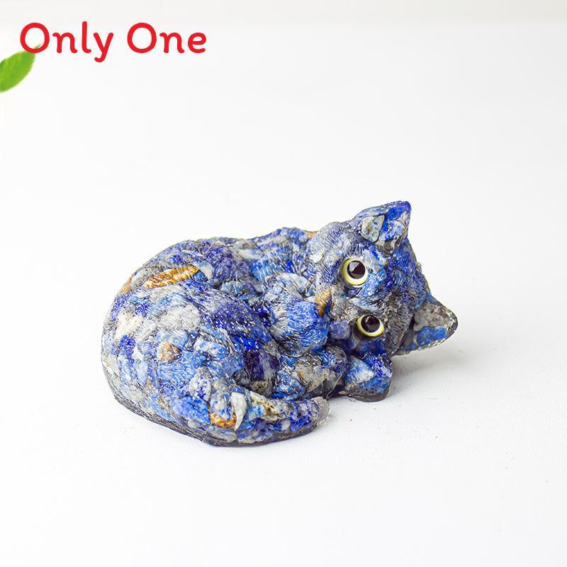 Resin Filled Natural Crystal Sleeping Cat Decor With Gift Box For Home Office Display