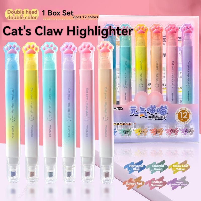 

6Pcs/Set Kawaii Highlighter Set Pastel Colors Fluorescent Marker Pen Cute Soft Tip Highlighters for Student School Office Supply